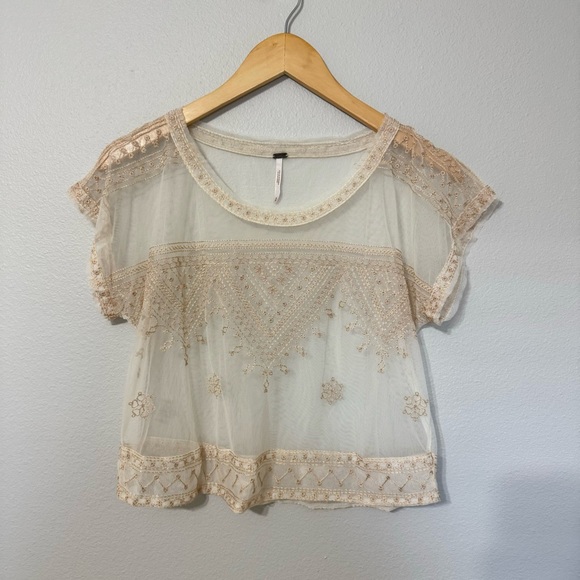 Free People The Vicki Lace Embroidered Mesh Crop Top—S - Picture 3 of 8